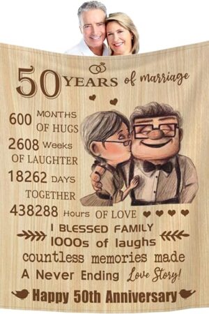 50th Anniversary Blanket Gifts, Golden 50th Wedding Anniversary Couple Gifts for Husband, Wife, Dad, Mom, Grandpa, Grandma, Grandparents, 50 Years of Marriage Gift Blanket 60"X 50"