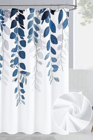 BOODII Blue Eucalyptus Shower Curtains for Bathroom Floral Watercolor Leaves on Top Shower Curtain Botanical Nature Fabric Bath Curtain Country Plant Cloth Bathroom with Hooks 72x72