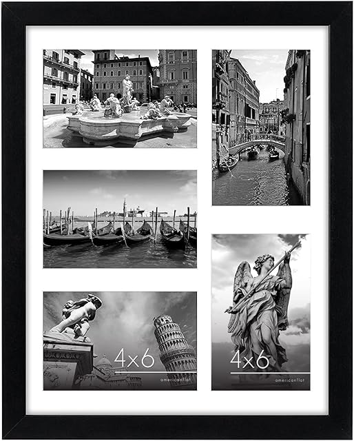 Americanflat 4x6 Collage Picture Frame with Shatter-Resistant Glass - Fits Five 4x6 Photos or Use as One 11x14 Picture Frame - Signature Collection - Collage Frames for Wall Display - Black