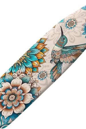 ZDCUSTOM Iron Board Dust Cover with Elastic Edges 59" x 19.7" Stretchy Ironing Board Cover Replacement Boho Flower Hummingbird Print