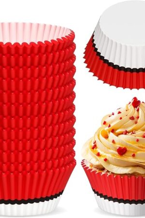 300 Pcs Cupcake Liners Paper Baking Cups Red White Muffin Cupcake Wrappers for Cakes Baking Ice Cream Dessert Cheese Wedding Birthday Party Supplies