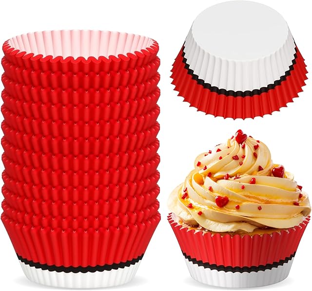 300 Pcs Cupcake Liners Paper Baking Cups Red White Muffin Cupcake Wrappers for Cakes Baking Ice Cream Dessert Cheese Wedding Birthday Party Supplies