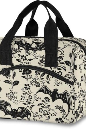 CBBYY Goth Bat Lunch Bags for Women Men, Reusable Insulated Lunch Box, Adjustable Shoulder Straps Tote Lunch Bag for Work Picnic School