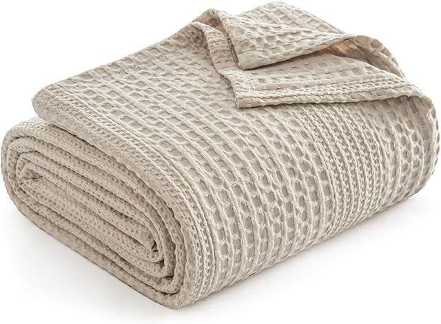 PHF Lightweight Waffle Weave Blanket King Size, Breathable & Ultra Soft, 104"x 90" Soft & Cozy Thin Blanket, Perfect for Summer & Hot Sleepers, Bed, Home Decor - Natural
