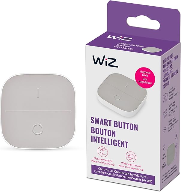 WiZ Portable Smart Button - Works Only with WiZ Smart Lights - Comes with 2 AAA Alkaline Batteries - Wireless Light Switch - Control with Wiz Connected App - 1 Pack