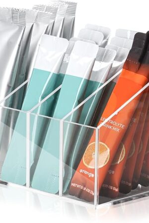 Water drink Packet Holder Water Flavor Packet Storage Container Water Flavor Packet Organizer Storage Basket Acrylic with Removable Dividers for Storage Bins for Refrigerator Organizer Bins Cabinets