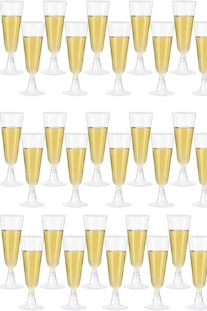 40 Pack Clear Plastic Champagne Flutes 5.5 Oz - Elegant Disposable Toasting Glasses for Wedding, Party, Birthday, Graduation Decorations & Celebrations