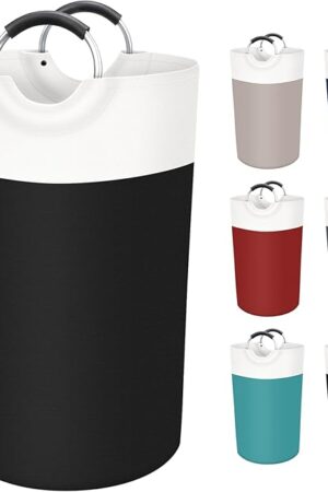 BlissTotes 90L Laundry Basket, Freestanding Laundry Hamper, Collapsible Dirty Clothes Hamper, Waterproof Fabric with Foam Protected Aluminum Handles for College, Dorm, Family (Black)