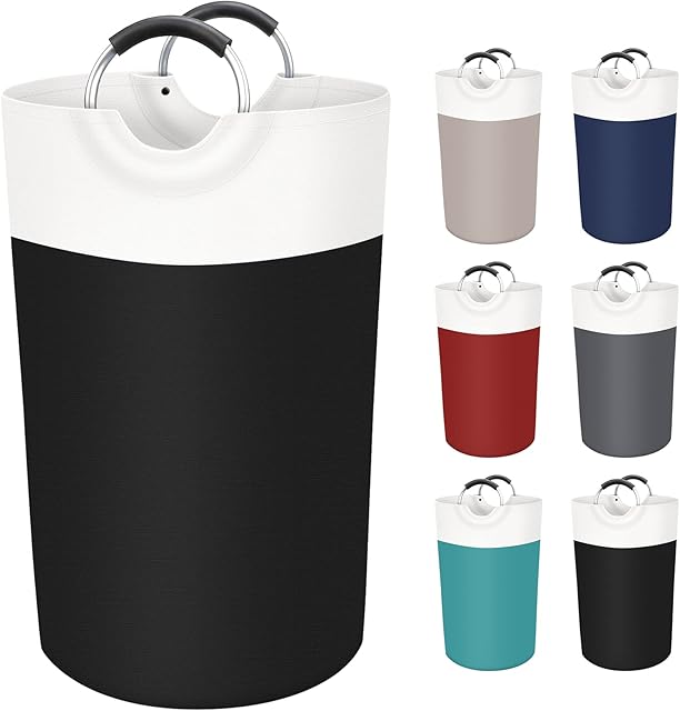 BlissTotes 90L Laundry Basket, Freestanding Laundry Hamper, Collapsible Dirty Clothes Hamper, Waterproof Fabric with Foam Protected Aluminum Handles for College, Dorm, Family (Black)