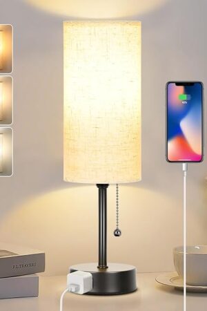 Bedside Table Lamp for Bedroom, 3-Color Small Lamps with Pull Chain, Bedroom Table Lamps for Night stands,Desk Reading Light AC Outlet Nightstand Lamp for Living Room Decor/Dorm/Office Bulb Included