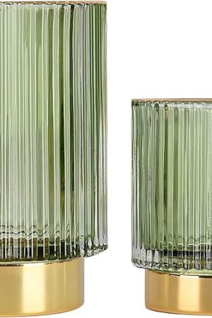 DASITON Makeup Brush holder Organizer, Crystal Cosmetic Makeup Brush Glass Brushes Storage Holder, Vintage Make Up Brush Cup Pen Pencil Holder striped vase(Green S+L)