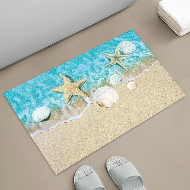 Bathroom Rugs Bath Mat Seashells Starfish Rubber Backed Bathroom 16x24 in