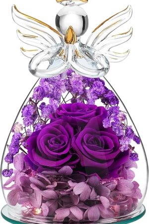 Beferr Birthday Gifts for Women Mom Fresh Flowers for Delivery Prime Forever Preserved Rose in Glass Angel Figurine for Grandma Sister Daughter Wife