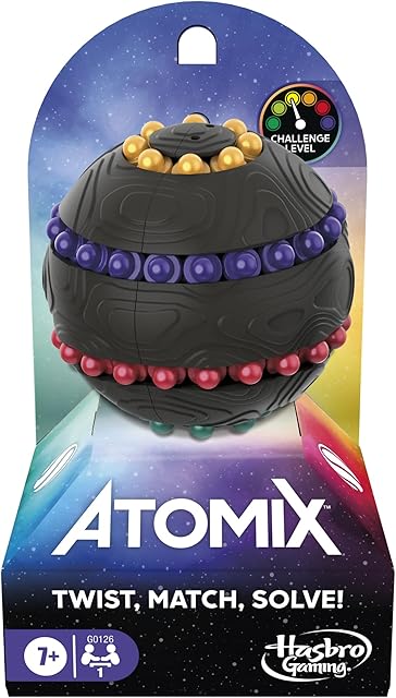 The Hasbro Gaming Atomix Game for Kids, Teens, and Adults, Brainteaser Puzzle Sphere Ball and Fidget Toy, 1 Player, Portable Summer Travel Activities, Ages 7+