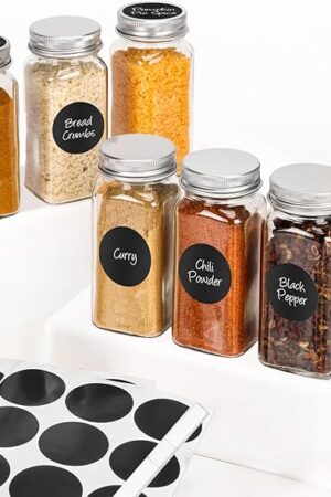 6Pcs Spice Jars with Label, 4oz Empty Square Seasoning Containers, Spice Jars with Shaker Lids, Small Spice Bottles for Salt, Herbs, Sugar, Pepper, Seasoning Jars for Spice Rack, Cabinet, or Drawer