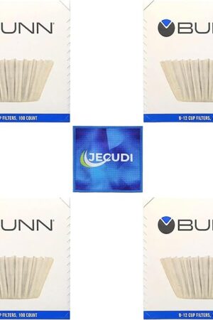 Coffee Filter – 4 PK - 100 PCS per Pack – Taller – Flat Bottom Liner – Quality Paper for Most Coffee Makers – Aromatic Brew – with Jecudi towel