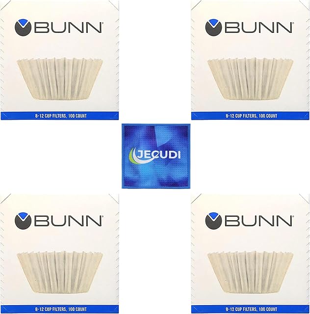 Coffee Filter – 4 PK - 100 PCS per Pack – Taller – Flat Bottom Liner – Quality Paper for Most Coffee Makers – Aromatic Brew – with Jecudi towel