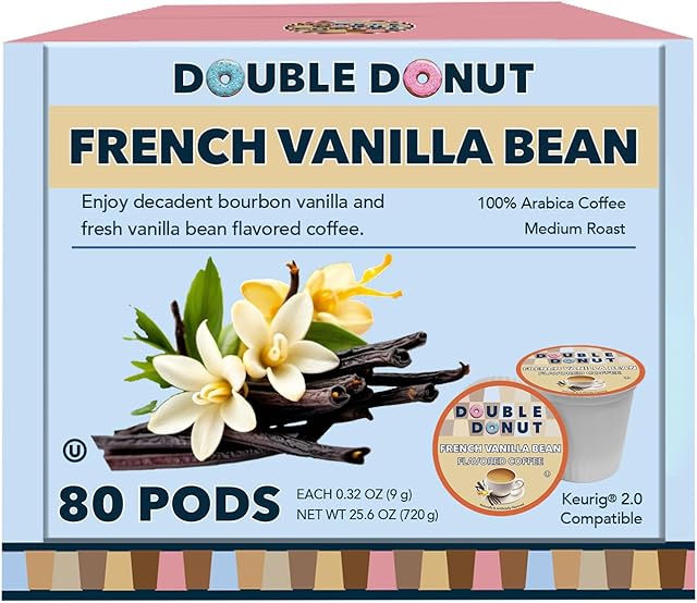 French Vanilla Coffee Medium Roast Flavored Coffee Pods for Keurig K Cups Makers from Double Donut, 80 Count (Pack of 1)