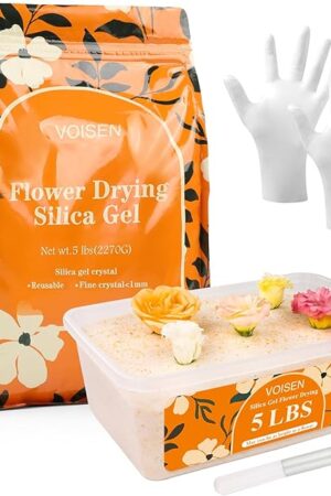 VOISEN Silica Gel Flower Drying,5LBS Flower Drying Silica Gel Crystals,Color Indicating Flower Preservation Kit Contains Flowers Desiccant, Brush, Gloves, 6.7 L Plastic Box