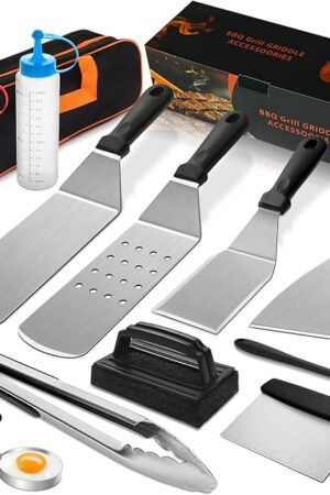14PCS Griddle Accessories Kit, Flat Top Grill Accessories Set for Blackstone and Camp Chef, Grill Spatula Set with Enlarged Spatulas, Scraper for Outdoor Barbecue