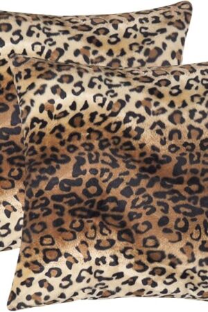 CARRIE HOME Soft Plush Leopard Print Faux Fur Decorative Throw Pillow Covers for Home Couch Sofa (Set of 2, 18x18 inch)