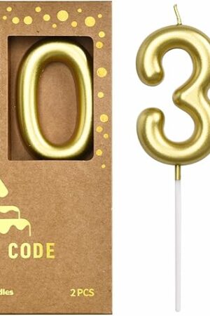 2.76 Inch Classical Gold 30 Number Birthday Candles, Gold and Cake Number Candles for Party Celebration