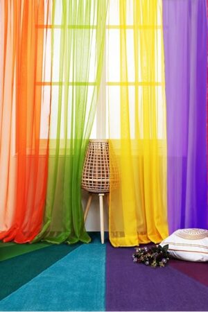 6 Piece Rainbow Sheer Window Panel Colorful Backdrop Bright Curtains Set for Playroom, Nurseries, Bedroom & more Lime, Orange, Red, Purple, Bright Yellow, Navy drapes- 84 inch Long Panels
