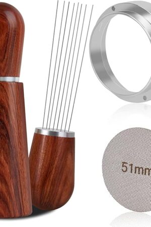 51mm Espresso Accessories Kit, WDT Tool, Dosing Funnel and Puck Screen Set, 316 Stainless Steel Needle Coffee Distribution Stirrer, Portafilter Dosing Ring for Barista 51 mm