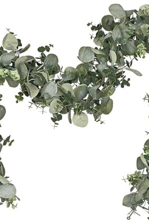 Dolicer 2 Packs 6FT Artificial Eucalyptus Garland, Faux Greenery Garland Hanging Fake Silver Dollar Eucalyptus Leaves Vines for Wedding Backdrop Arch Table Wall Party Home Decor