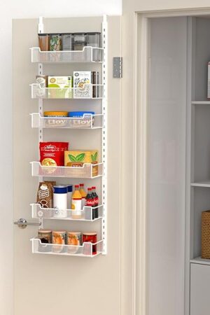 12.3" W Narrow Over the Door Pantry Organizer, 6-Tier Over the Door Organizer with Adjustable Basket, Pantry Door Organization for Pantry Kitchen Storage Room Spice Rack, White