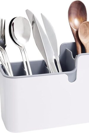 Amazon Basics Countertop & Wall Organization for Utensils, White & Grey