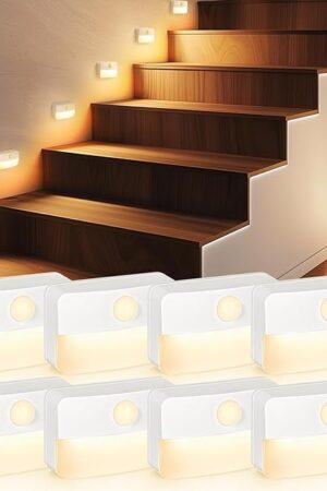 8 Pack Motion Sensor Stair Light for Indoor, Battery Operated Closet Lights, Wireless Stick on Anywhere Hallway Lamp, 40 Lumen 3000K Portable Led Night Lamps for Bedroom Under Cabinet Kitchen