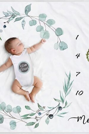 Baby Milestone Blanket for Boys & Girls | Soft Monthly Picture Blanket for Newborn | Eucalyptus Nursery Decor | Photo Prop Blankets Gender Neutral 45"x40"