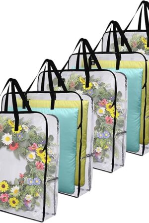 VENO 5 Pack Wreath Storage Bag, Summer, Christmas Decoration Garland Container, 30 Inch Clear Door Wreath Organizers, Moving Boxes, Packing Supplies for College (Square - 5 Pack)