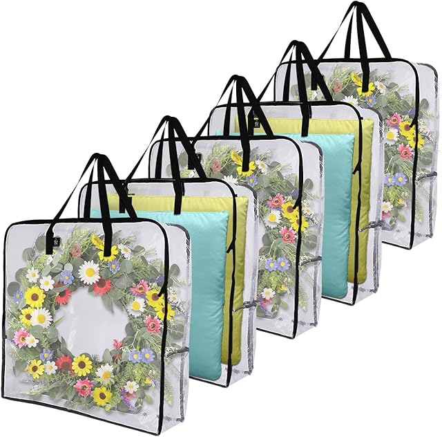 VENO 5 Pack Wreath Storage Bag, Summer, Christmas Decoration Garland Container, 30 Inch Clear Door Wreath Organizers, Moving Boxes, Packing Supplies for College (Square - 5 Pack)