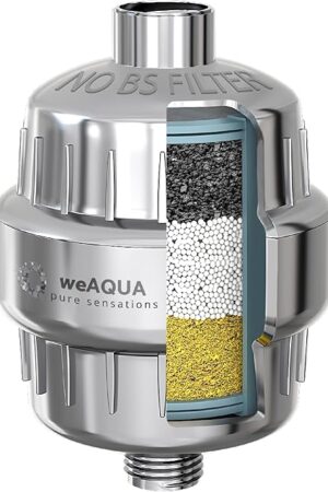 WeAQUA Heavy Duty NO BS Shower Filter – 99% Removal for Hard Water, Chlorine, Fluoride, Heavy Metals, Micro-life, Organics and More