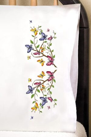 Design Works Crafts Butterflies Stamped for Embroidery Pillowcases