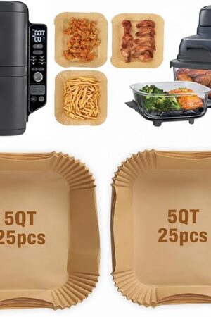 Air Fryer Liners for Ninja DoubleStack SL401 8-10QT: Disposable Paper Liners for SL201 8QT, SL401 10QT and Crispi 4 QT, Double Stack 50pcs, Suitable for SL401/SL451/SL201