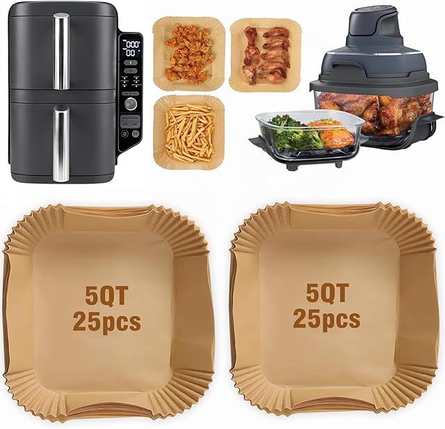 Air Fryer Liners for Ninja DoubleStack SL401 8-10QT: Disposable Paper Liners for SL201 8QT, SL401 10QT and Crispi 4 QT, Double Stack 50pcs, Suitable for SL401/SL451/SL201