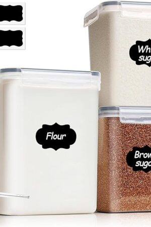 ComSaf Flour Sugar Storage Containers Set of 3 (5.2L/175oz) (2.5L/84oz*2), Large Airtight Food Storage Containers with Lids, Plastic Canisters Sets for Kitchen, Pantry Organizers for Rice and Baking