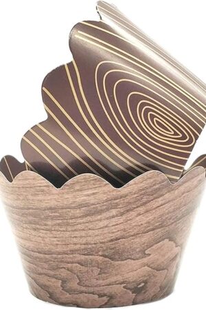 Woodland Cupcake Wrappers,50Pcs Wood Grain Cupcake Wrappers for Rustic Weddings,Wild Animals Baby Shower Decorations,Rustic Woodsy Wedding,Lumberjack Theme Birthday Decor