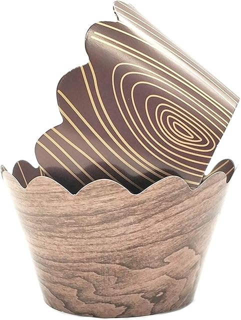 Woodland Cupcake Wrappers,50Pcs Wood Grain Cupcake Wrappers for Rustic Weddings,Wild Animals Baby Shower Decorations,Rustic Woodsy Wedding,Lumberjack Theme Birthday Decor
