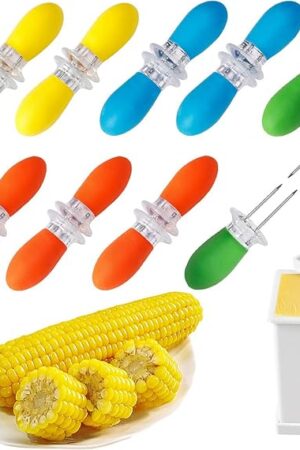 18 Pcs Stainless Steel Corn Cob Holders with Silicone Handle & Convenient Butter Spreading Tool