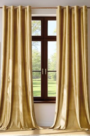 Velvet Gold Curtains 84 inch Length- Living Room Blackout Thermal Window Drapes Darkening Decor Grommet Curtains for Bedroom Set of 2 Panels