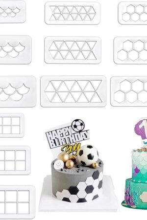 12 Pcs Cake Fondant Cutter, Fish Scale Fondant Cutters 4 Size Geometric Biscuit Cutters Cake Decorating Cookie Cutter Cake Border Decorating Tool for Square & Hexagon Cookie Cutters