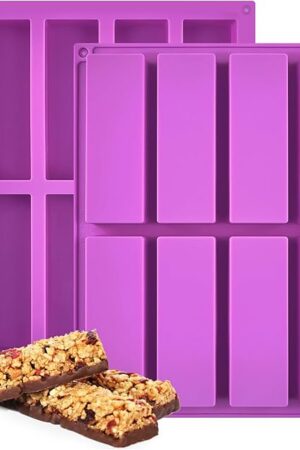 8 Cavity Granola Bar Molds, 2 Pack Rectangle Silicone Chocolate Candy Bar Molds for Baking Cereal Energy Bar, Protein Bar, Brownie, Cheesecake