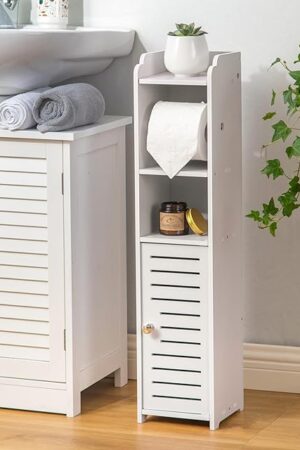AOJEZOR Toilet Paper Holder Stand: Bathroom Storage Cabinet Beside Toilet for Small Space Bathroom with Toilet Roll Holder - White