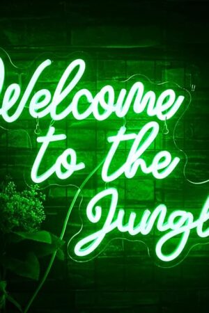 Welcome to the Jungle Neon Sign Jungle Decor Green Led Word Neon Light Signs for Wall Decor Usb Letter Light Up Sign for Garden Home Entryway Front Porch Party Gift