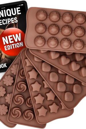 Chocolate Molds Silicone - Set of 6 (with Free Recipes eBook) - Non-Stick & Food Grade Candy Molds for Chocolate, Jelly Candies, Truffles, Bath Melts & Candles - Dishwasher Safe
