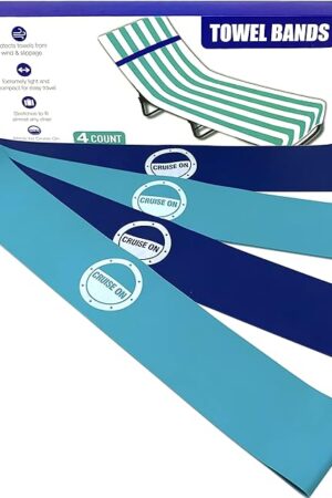 Cruise On Towel Bands for Cruise Chairs (4 Pack), Better Alternative to Towel Clips for Beach, Pool & Ships, Essential for 2026 & 2027 Trips, Secure & Stylish, Blue & Teal
